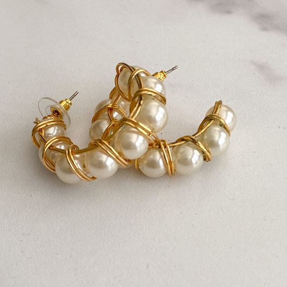 Pearl Hoop Earrings - Picture 1 of 2